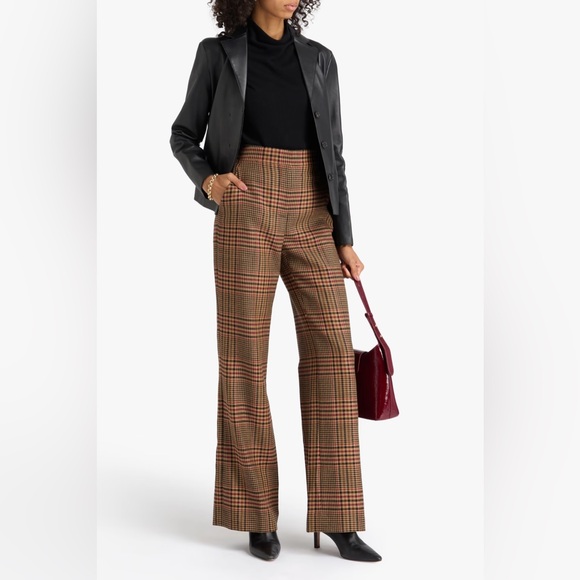 Veronica‎ Beard Tonelli Plaid Pant Camel Black Brown Tan Womens Size 0 - Picture 2 of 9